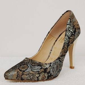 Gold Chrome Flower Patterned Heels